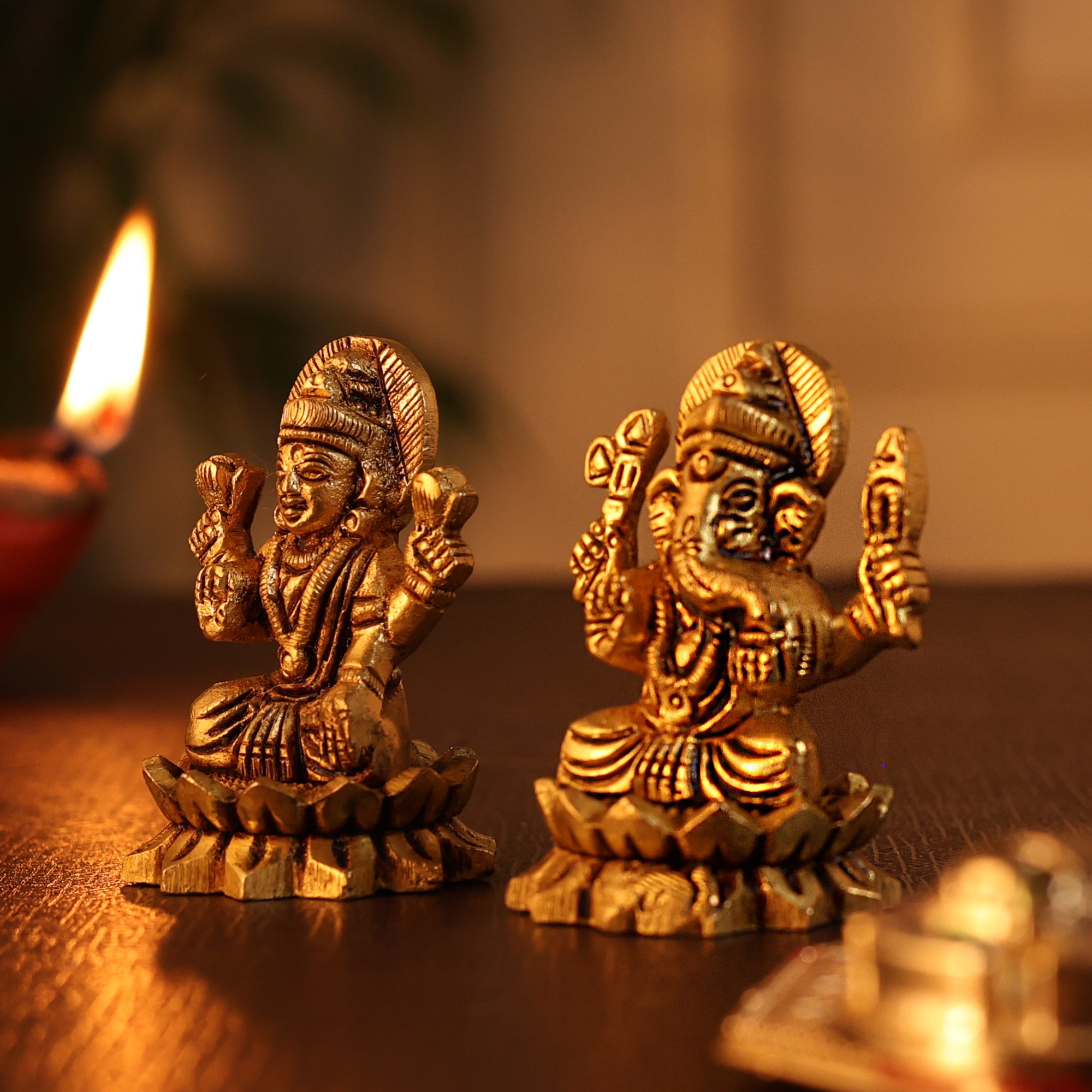 Ganesh Lakshmi Brass Idol combo (Pure Brass, 2 inch)