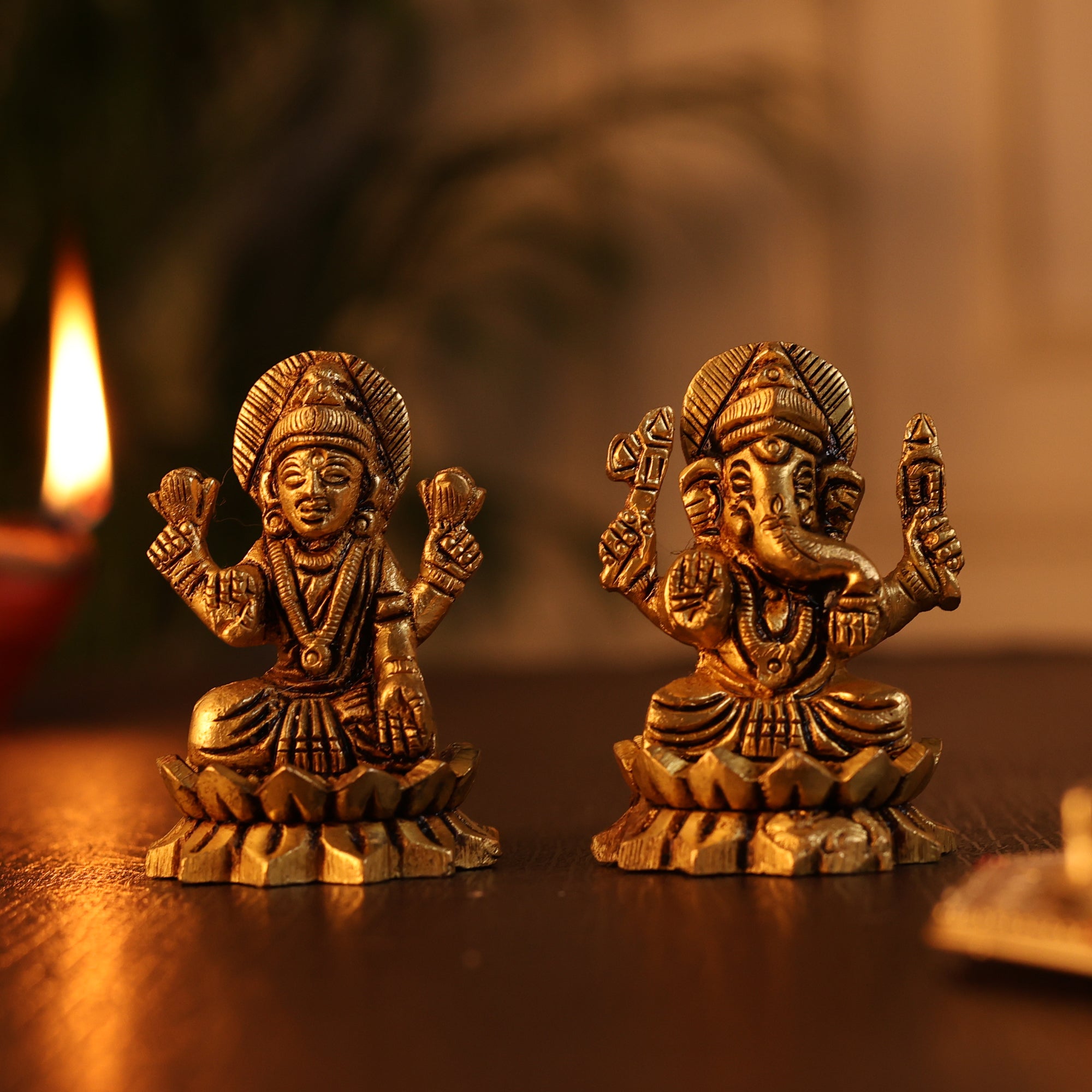 Ganesh Lakshmi Brass Idol combo (Pure Brass, 2 inch)