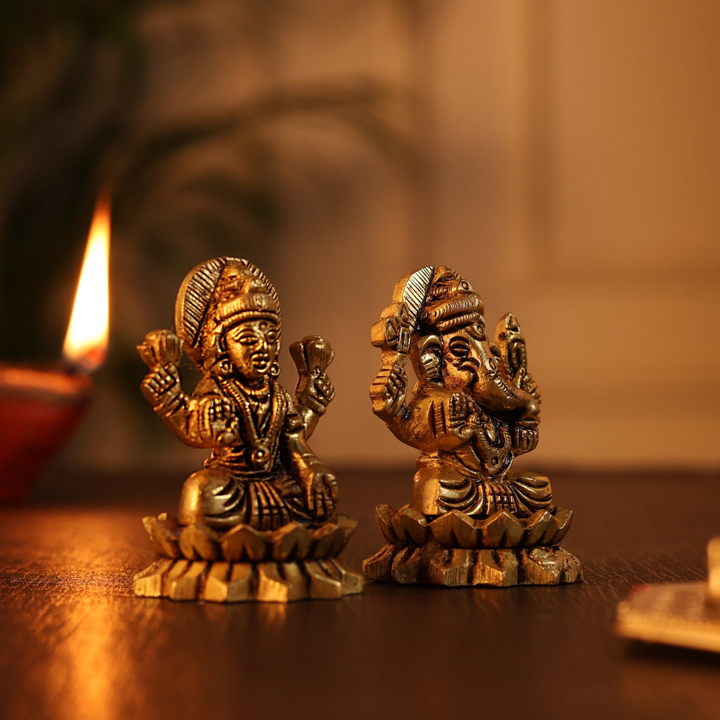 Ganesh Lakshmi Brass Idol combo (Pure Brass, 2 inch)