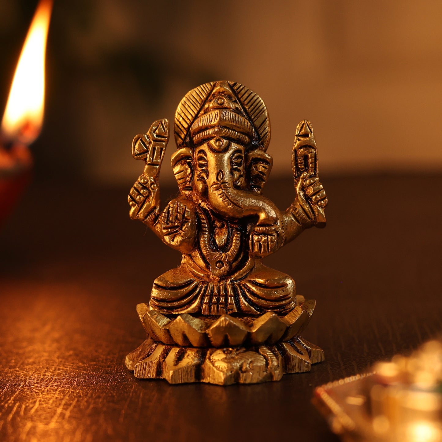 Ganesh Lakshmi Brass Idol combo (Pure Brass, 2 inch)