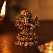 Ganesh Lakshmi Brass Idol combo (Pure Brass, 2 inch)