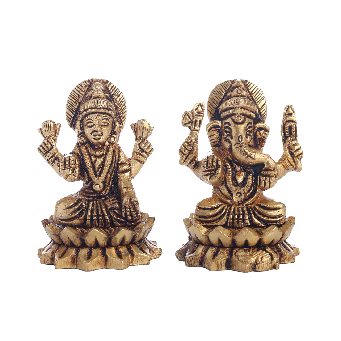 Ganesh Lakshmi Brass Idol combo (Pure Brass, 2 inch)